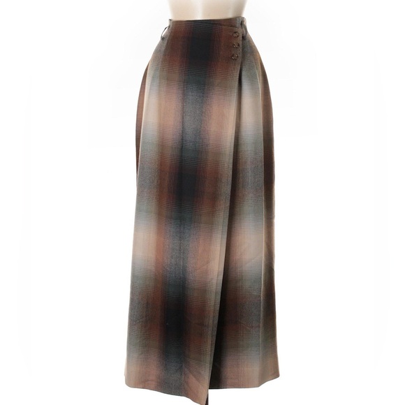 Lauren Ralph Lauren Plaid Wool Skirt - Grey and Brown Size 6 - Picture 1 of 6